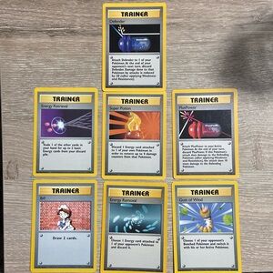 Set of 7 Vintage 1999 Pokémon Base Set Unlimited Trainer Cards